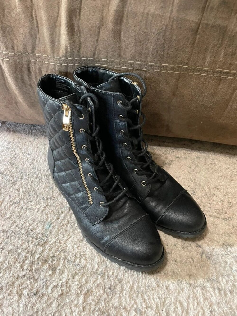 Liz Claiborne Black and Gold Combat Boots Size 9.5
